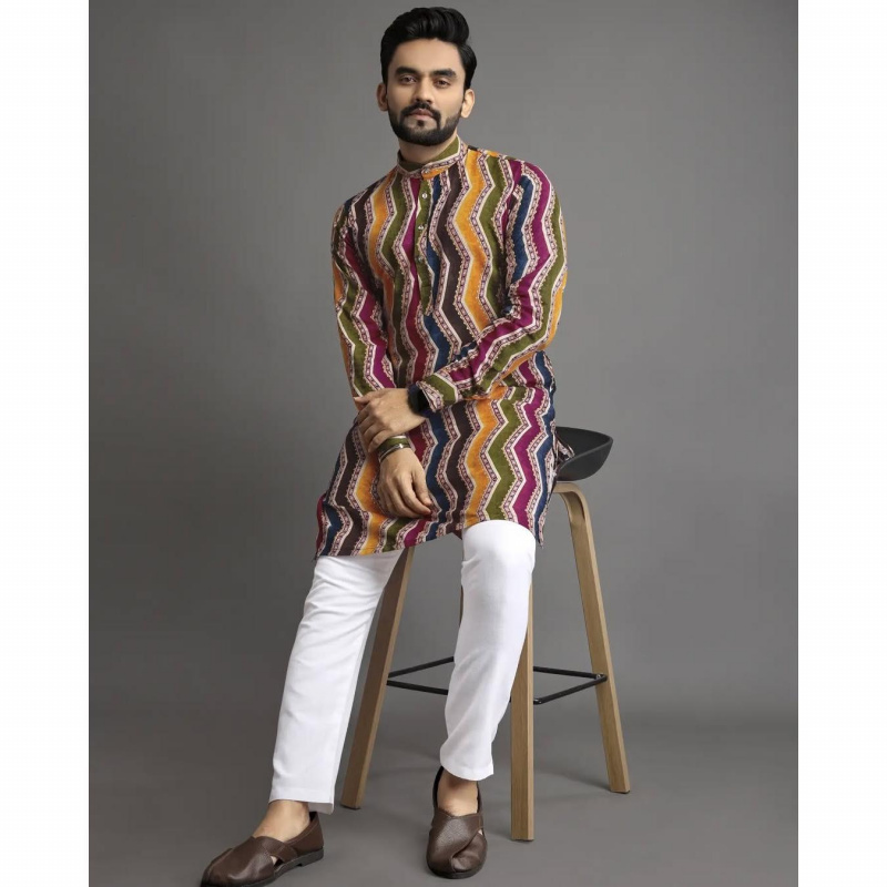 2025 masculino digital impresso kurta dhe ajuste regular gola mandarim longo adequado todas as ocasiões como casamento hari raya aidilfitri
