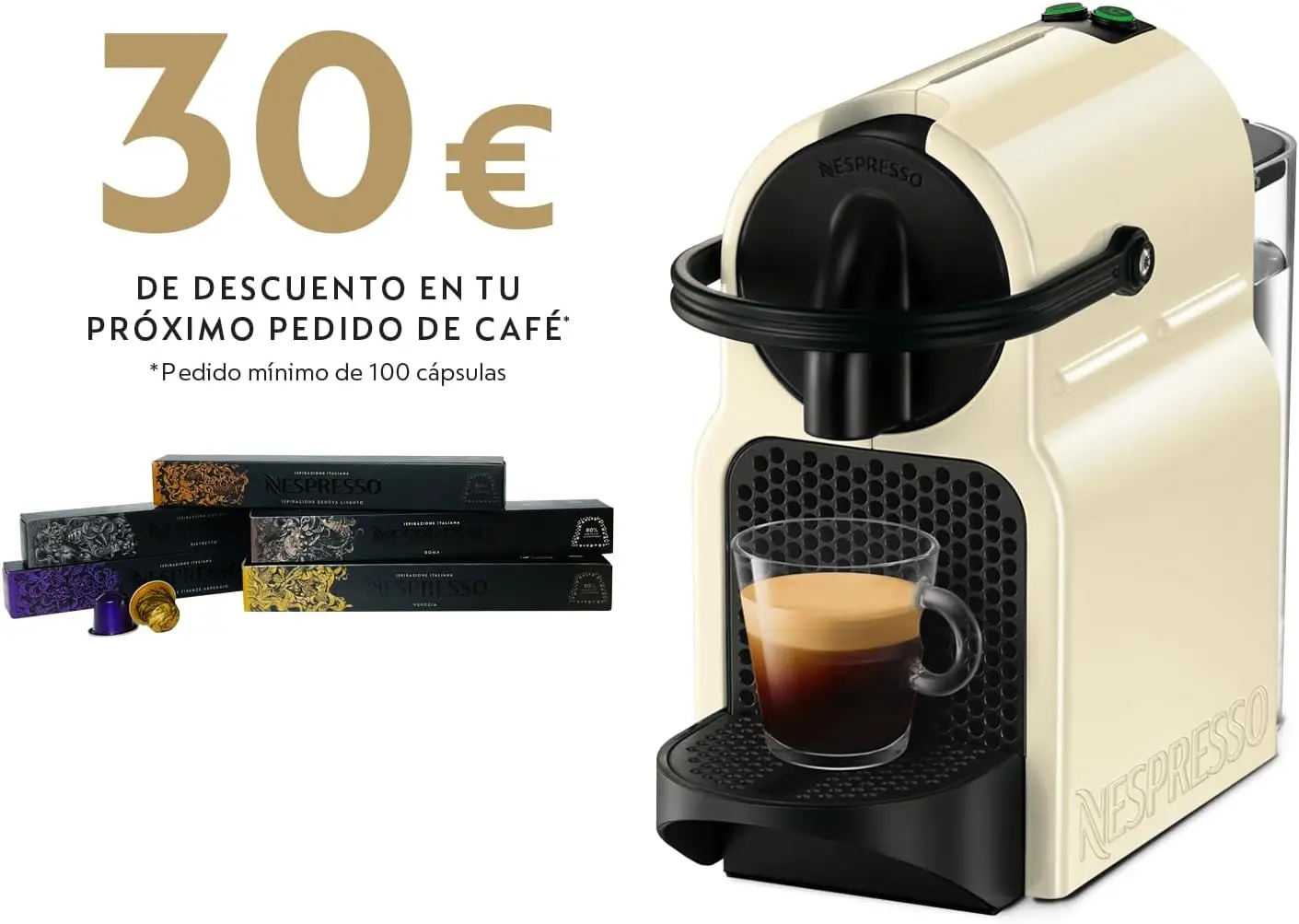 （Envío gratis）De'Longhi Inissia EN80.B - Cafetera monodosis de cápsulas Nespresso, 19 bares, apagado automático, color negro, Incluye pack de bienvenida con 7 cápsulas