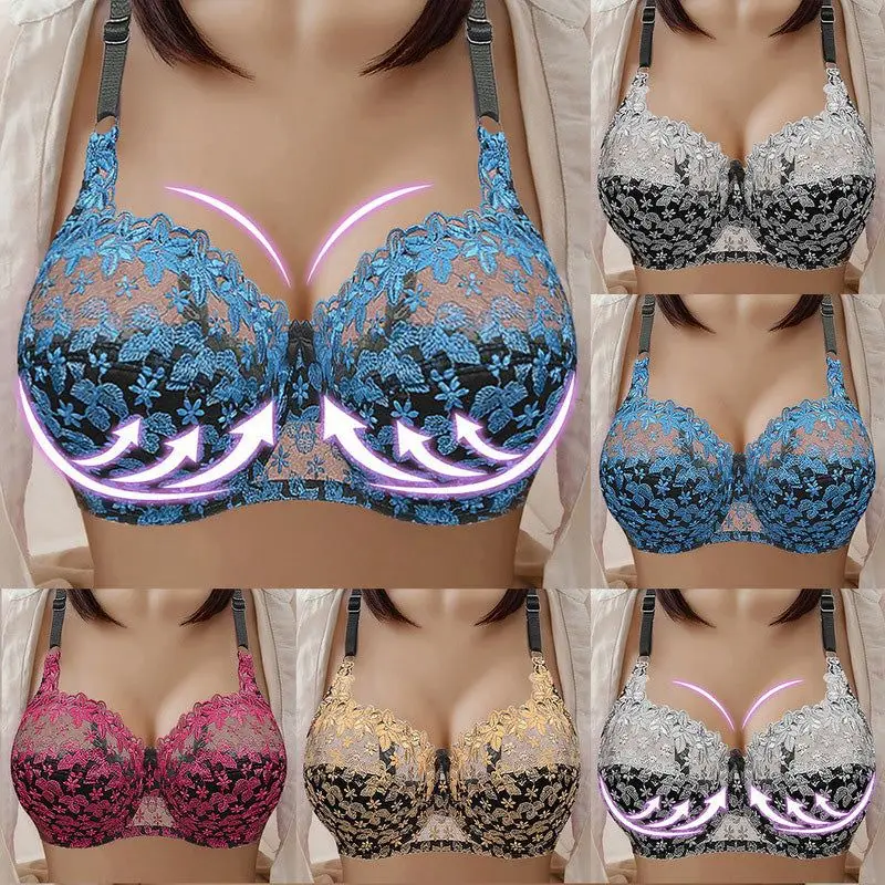 New Women Comfort Soft Breathable Wire Free Plus Size Bra Lace Brassiere Hollow out Underwear Sexy Lace Plus Size
