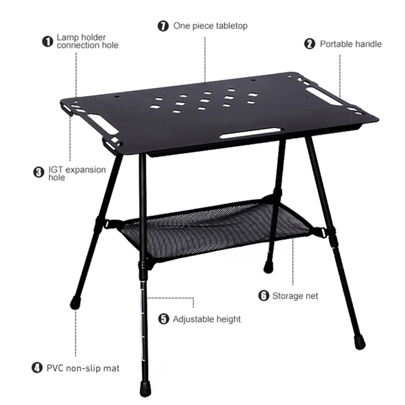 Mesa táctica IGT para exteriores WESTTUNE, mesa de Picnic para acampar plegable multifuncional ligera de aleación de aluminio con patas ajustables