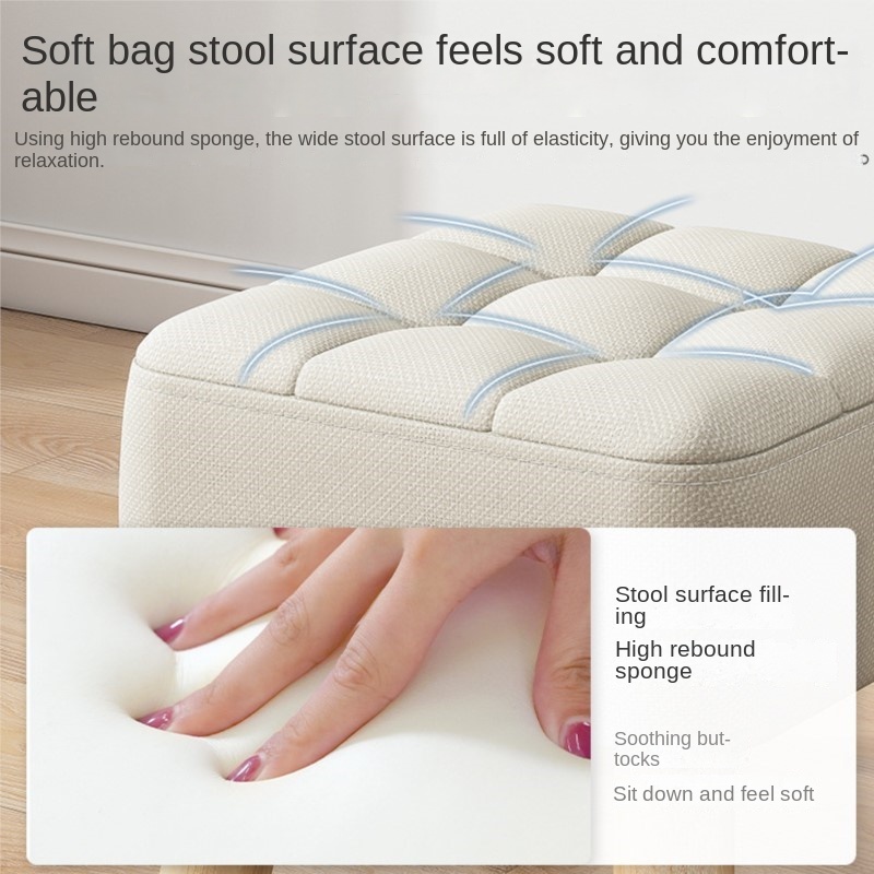 Taburete de cambio de zapatos pequeños, taburetes bajos de tela Simple para sala de estar, reposapiés, bolsa suave, taburete reposapiés con patas de madera