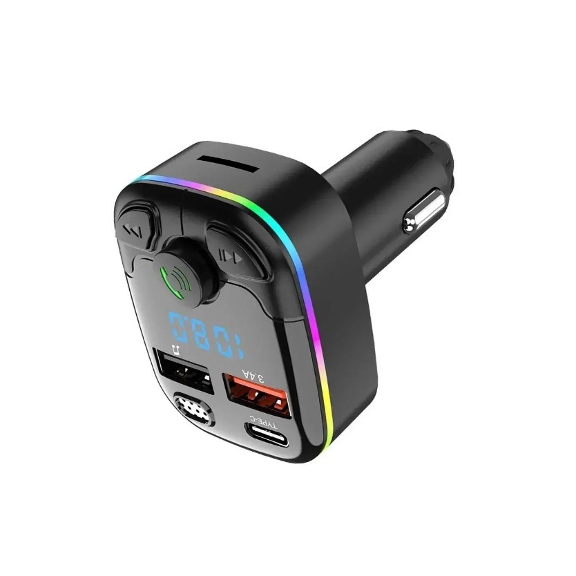 Auto-MP3-Player mit Digitalanzeige und Freisprech-Schnelllade-Auto-Zigarettenanzünder-Adapter Typ C USB-Anschluss für iPhone Samsung