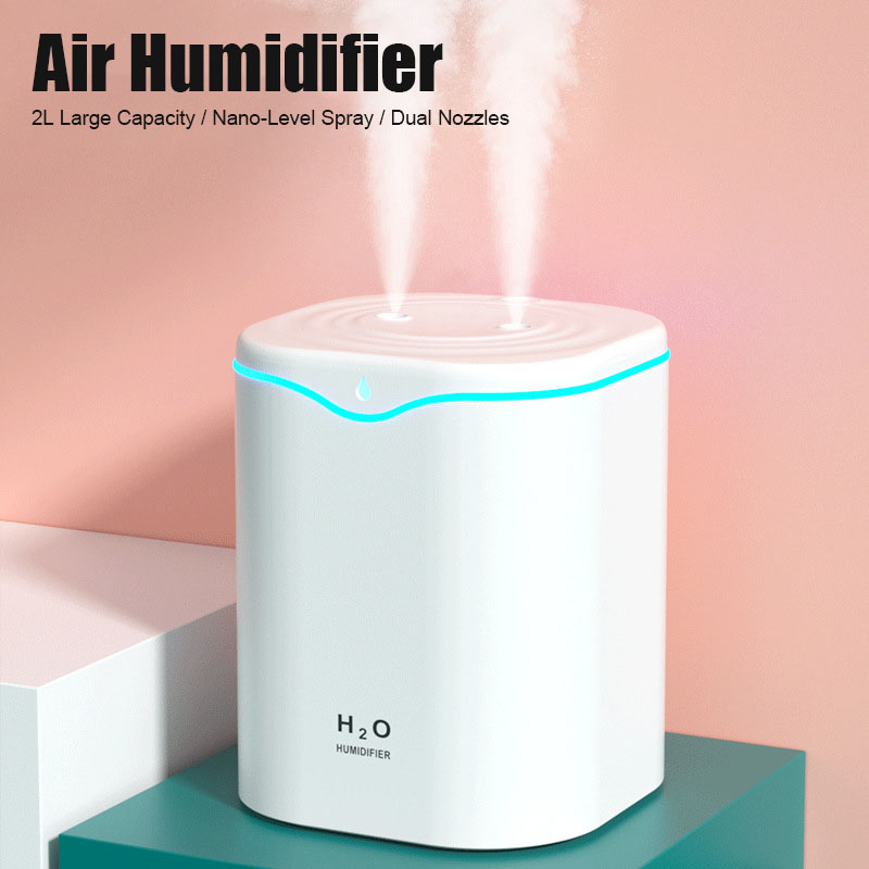 2000ML USB Luftbefeuchter Große Kapazität Home Office Doppel Spray Port Ätherisches Öl Diffusor Aroma Humificador Nebel Fogger