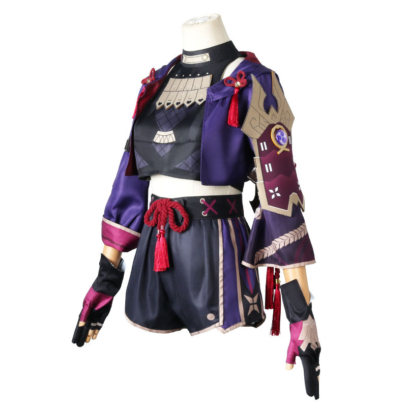 Kostum Cosplay Genshin Impact Kuki-shinobu dan Aksesori Arataki Pakaian Lengkap Ninja Wanita Hiasan Kepala Wig Shinobu
