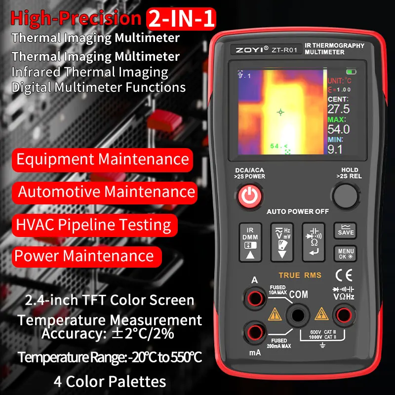 ZOYI ZT-R01 Portable HD infrared thermal imager Digital multimeter 2-in-1 push-button multimeter for electricians