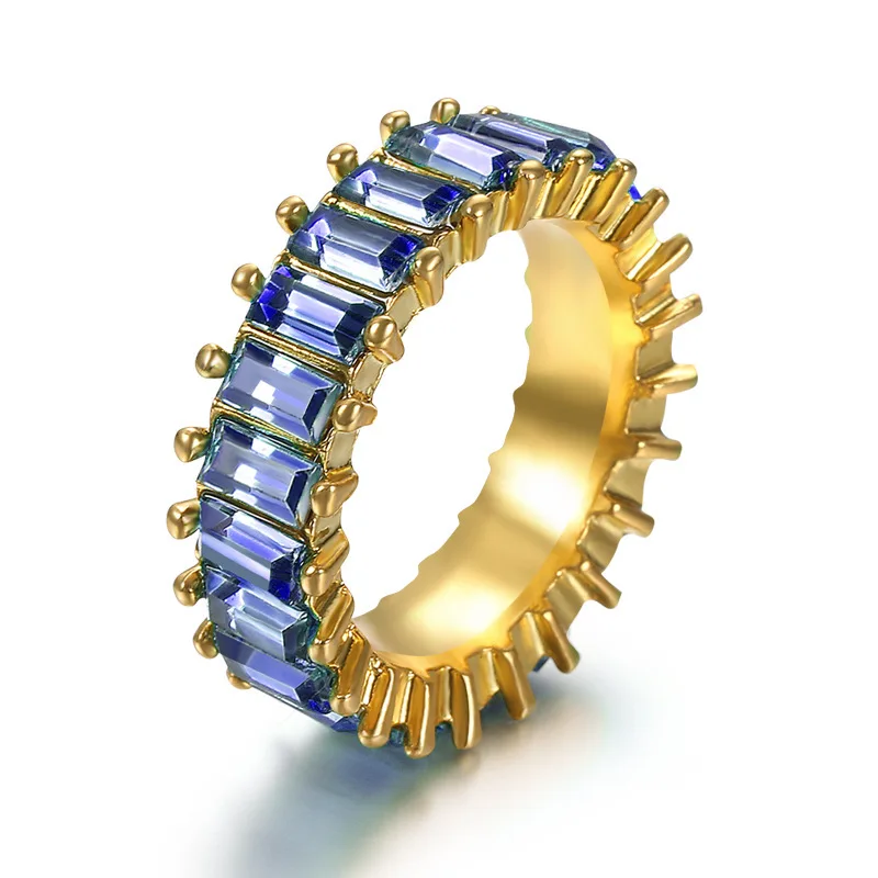 Europeu e americano retro exportação de venda quente arco-íris cor cristal anel de diamante Aliexpress Amazon desejo transfronteiriço Hot-sel...