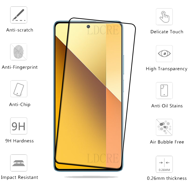 4 Uds para Xiaomi Redmi Note 13 vidrio Redmi Note 13 vidrio templado cubierta completa pegamento 9H Protector de pantalla para Redmi Note 13 Pro 4G 5G