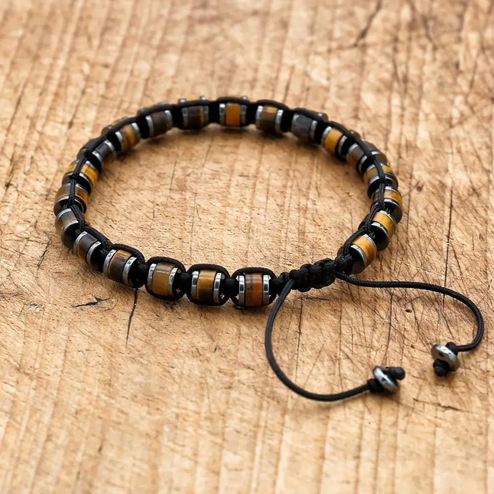 Joyería hecha a mano para hombre, pulsera trenzada de hematita con piedra de ojo de tigre, pulsera con dijes para pareja
