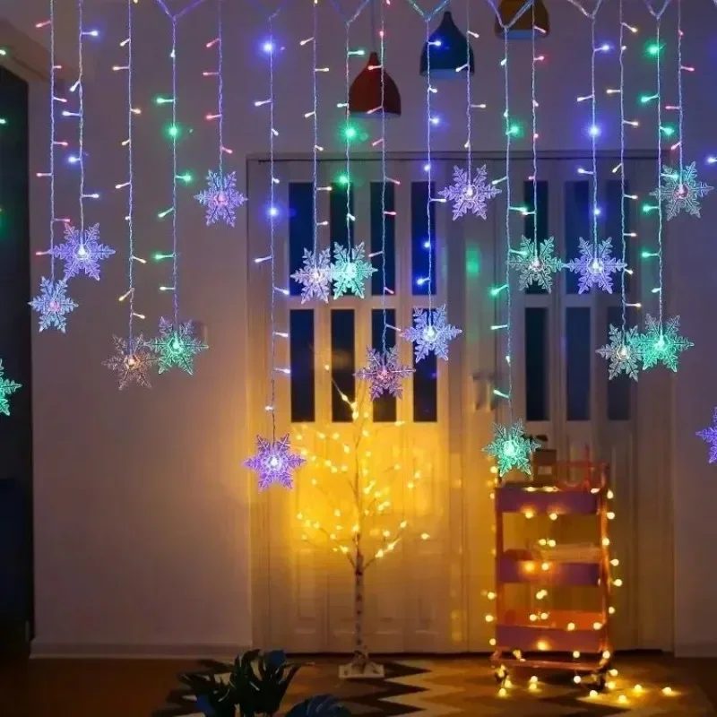 8-Modus-Schneeflocken-Lichterkette, LED-Weihnachtskranz-Dekoration für drinnen und draußen, Party-Dekorationen im Garten-Schlafzimmer