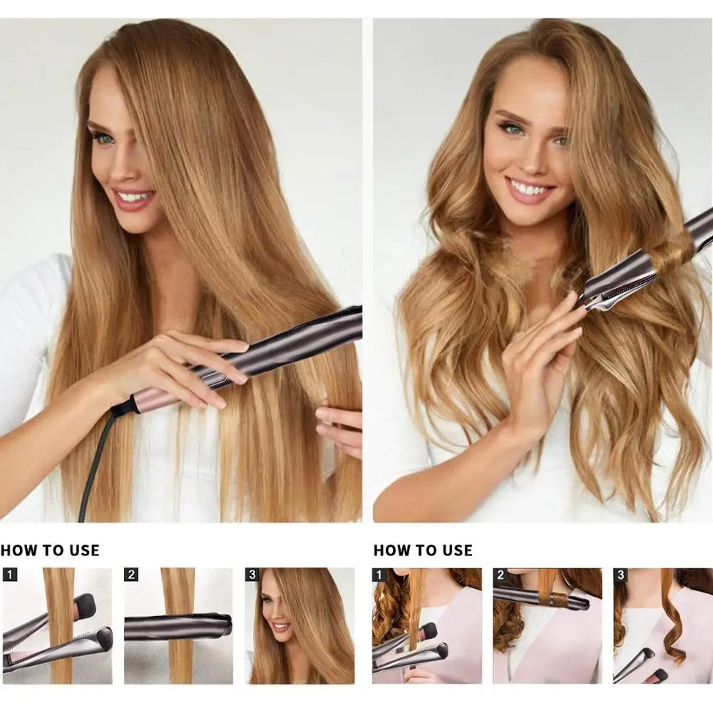 2 Trong 1 Máy Duỗi Tóc Và Máy Uốn Xoắn DuỗI UốN Tóc Chuyên Nghiệp Ion Âm Làm Nóng Nhanh Tạo Kiểu Dẹt