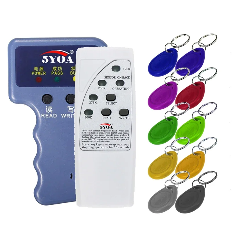 Lector de tarjetas RFID 5YOA, escritor, etiquetas de identificación de frecuencia de 125KHz, fotocopiadora duplicadora EM4305 T5577, indicador programador de llavero de tarjeta