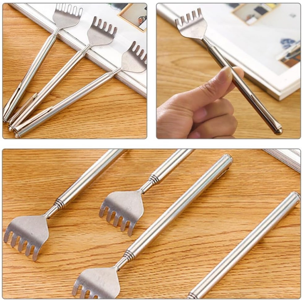 Rascador de espalda telescópico plateado, rascadores portátiles extensibles de acero inoxidable para hombres y mujeres, regalos para madres, regalos para hombres, G