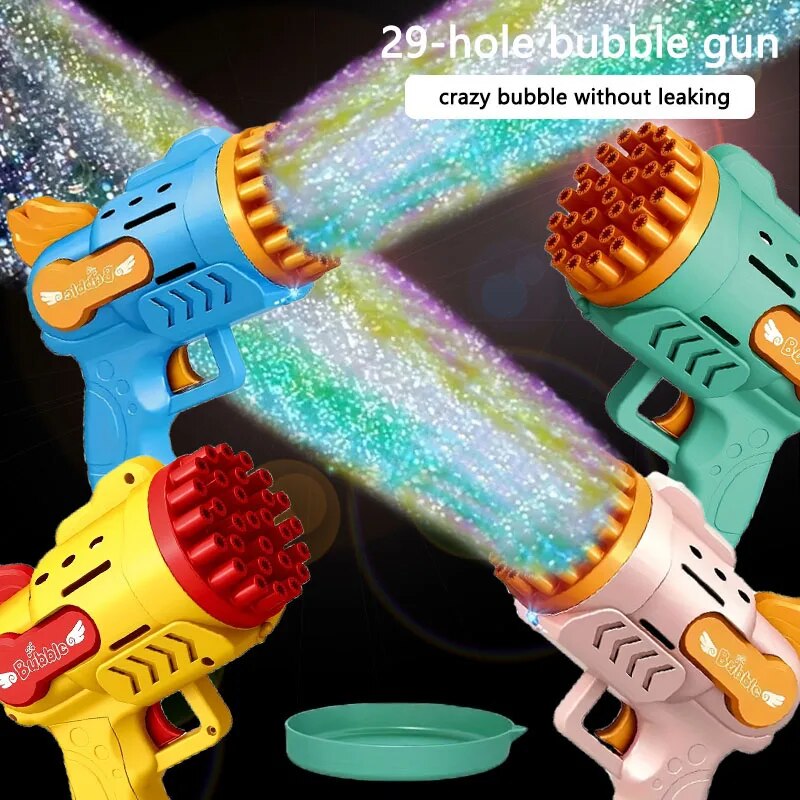Light-Up Bubble Gun - 29-otworowy Gatling Blaster dla chłopców i dziewcząt w wieku 6–14 lat (baterie i płyn bąbelkowy nie wchodzi w skład zestawu)