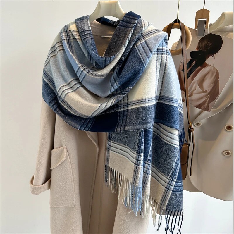 2023 quente xadrez cashmere xale poncho cachecol de inverno luxo impressão cobertor pashmina envolve bufanda com borla casual stoled echarpe