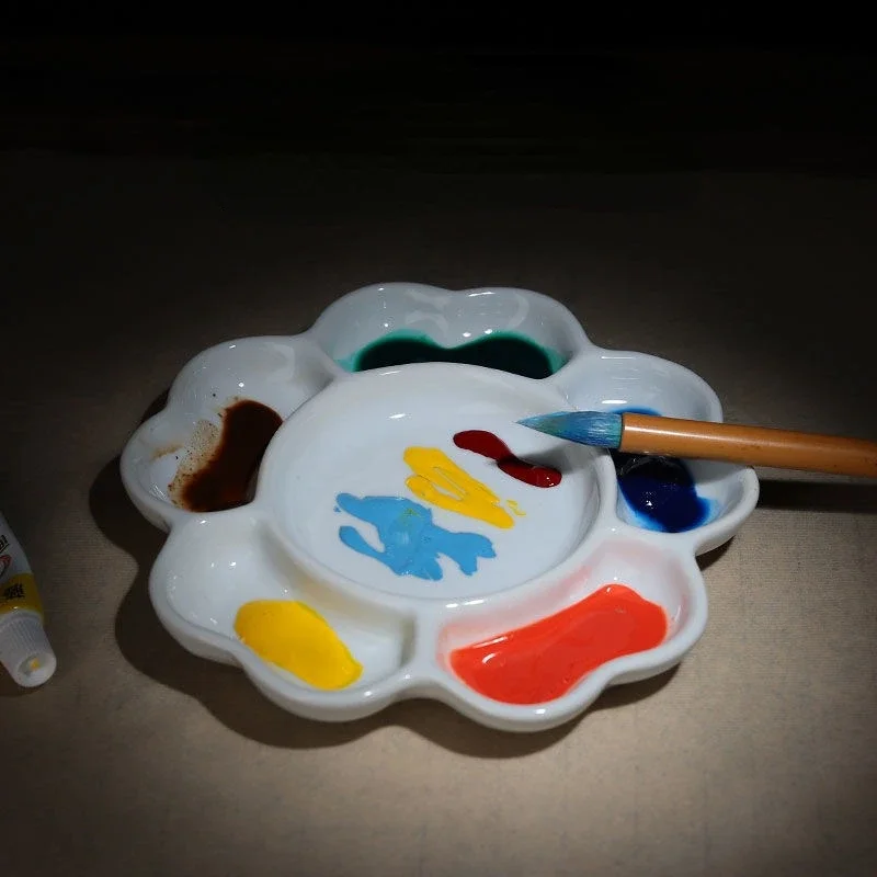 ดอกเหมย7-ตารางเซรามิคสีน้ำ Palette Jingdezhen ยิงศิลปินเกรด Gouache สีอะคริลิค Sub-บรรจุภัณฑ์จานเซรามิค