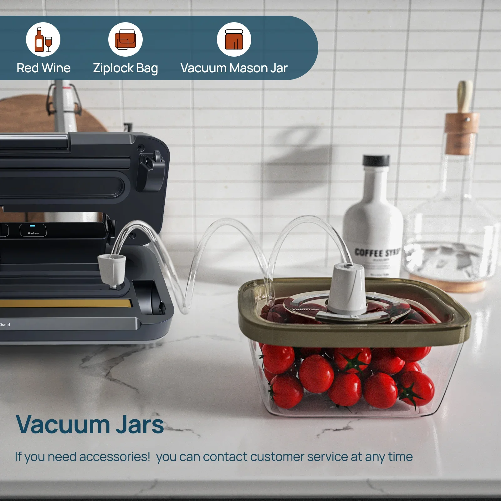 Vakumar VH1506 เครื่องซีลสูญญากาศ sous vide Handle type 80Kpa มัลติฟังก์ชั่นและสะดวกเครื่องซีลสูญญากาศในครัวเรือน