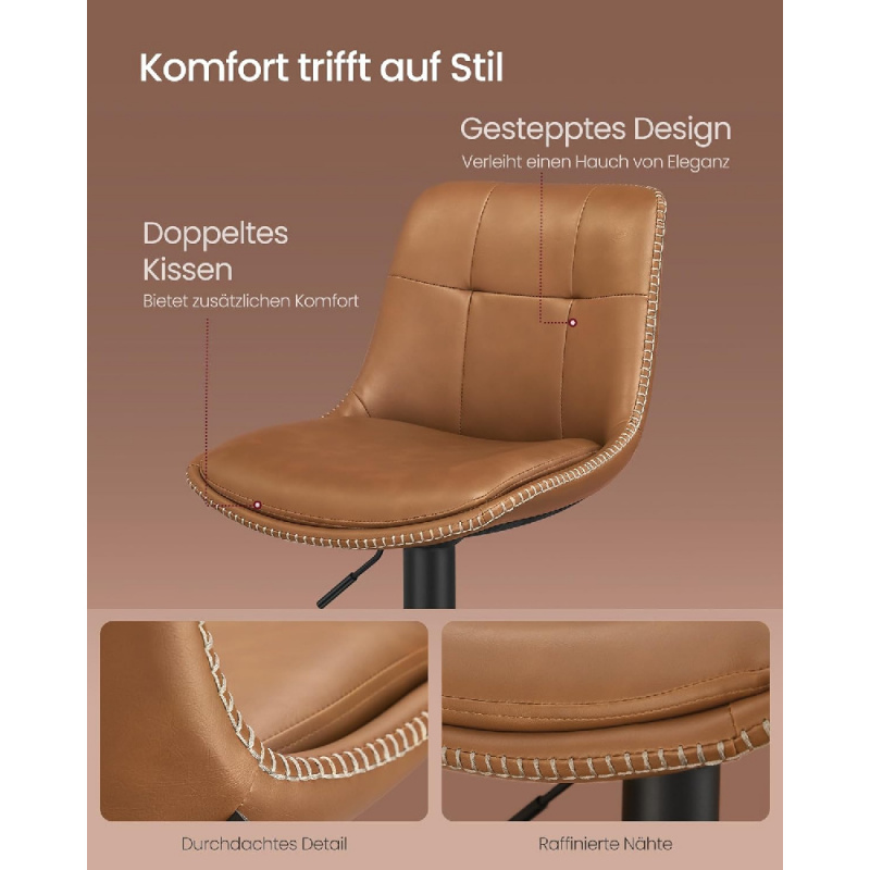 Barhocker, 2er-Set, Barstühle, höhenverstellbar, drehbar, Küchenhocker, gesteppter PU-Bezug mit Rückenlehne