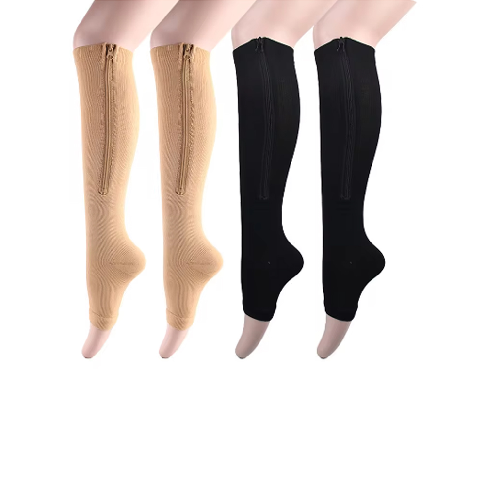 Medias de compresión deportivas a presión, calcetines largos de ciclismo con cremallera, soporte profesional para piernas, calcetines gruesos para venas varicosas para mujer