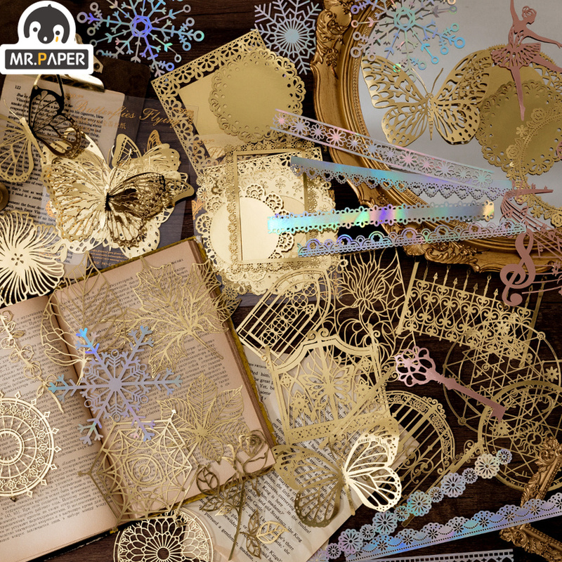 Mr.Paper 빈티지 할로우 브론징 카드스톡 종이, 미적인 손 계정 장식 재료 종이 제품, 8 가지 스타일, 10 개/가방