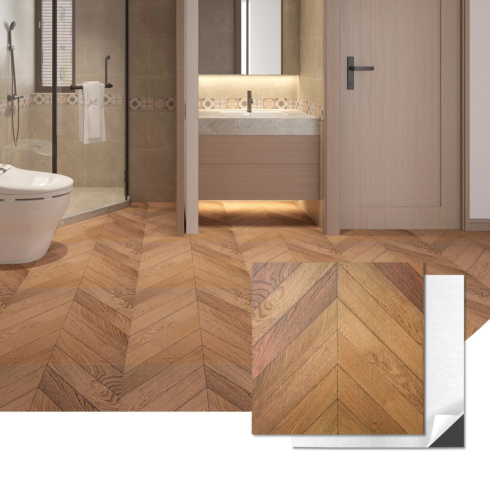 Art3d 12'' x 12'' Herringbone Peel and Stick Vinyl Floor Tiles for Kitchen, Dining Room, Bedrooms,30-Pack