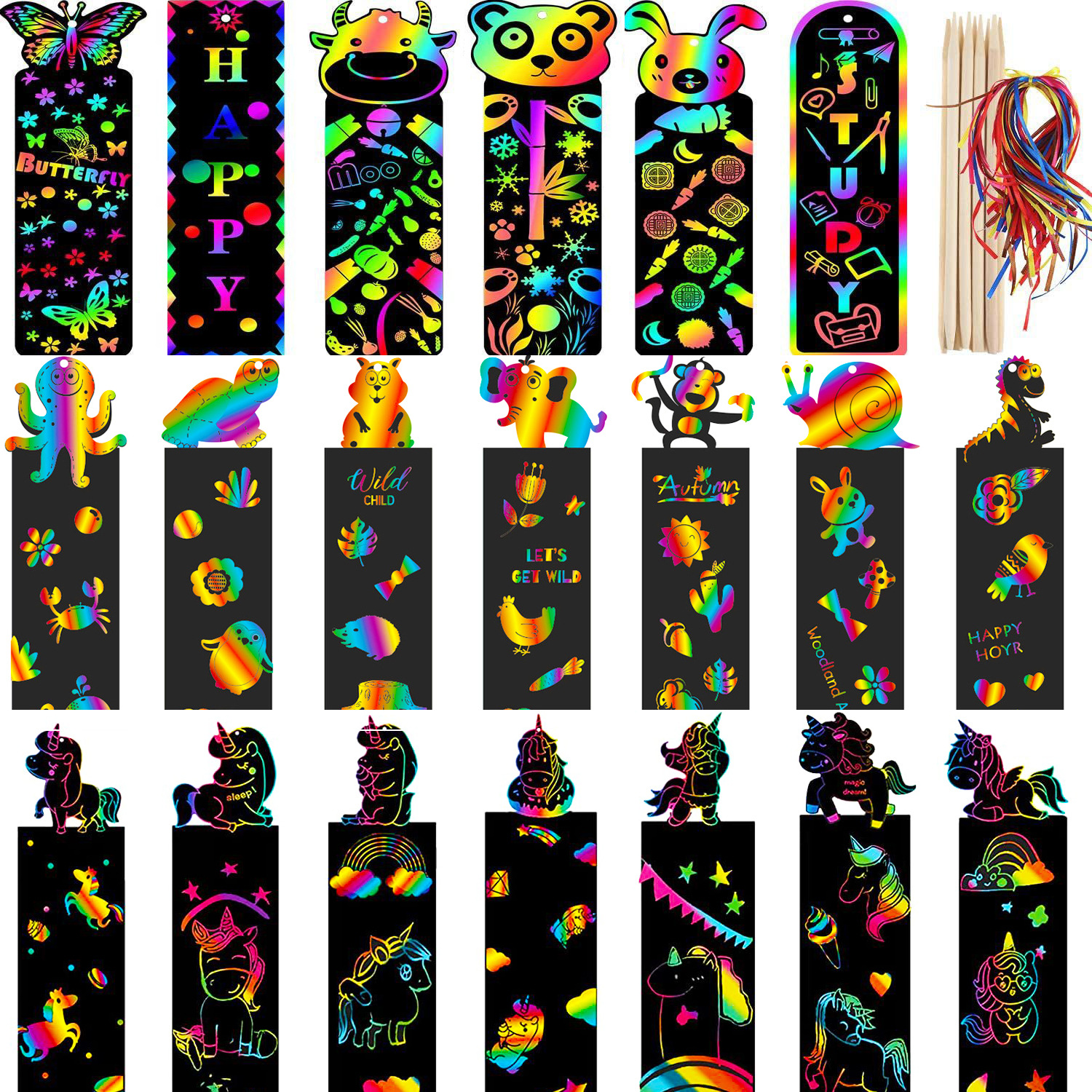 24 Stuks Dier Diy Speelgoed Krabben Schilderij Papier Buitenaardse Krassen Schilderij Kleurrijk Krassend Papier Voor Kinderen