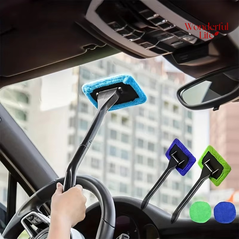 Car Window Cleaner Brush Kit Microfiber Windshield Cleaning Tool Auto Interior Glass Wash Wiper Long Handle Reusable Cloth Pad