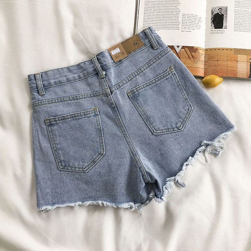 Lucyever-pantalones cortos de mezclilla para mujer, Vaqueros cintura alta con cortos de agujeros rasgados, informales, de pierna ancha
