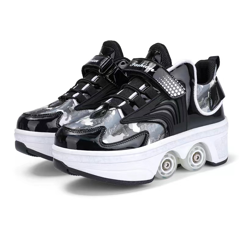 Deformation-zapatos Parkour para hombre y mujer, zapatillas informales con cuatro ruedas, para correr, patinaje, 2022