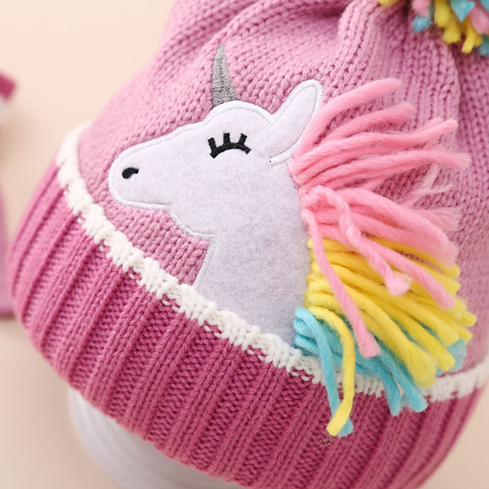 Bonés de inverno das crianças dos desenhos animados unicórnio malha chapéu luvas conjunto inverno meninas quente gorro mitten conjunto para crianças 2-6 anos