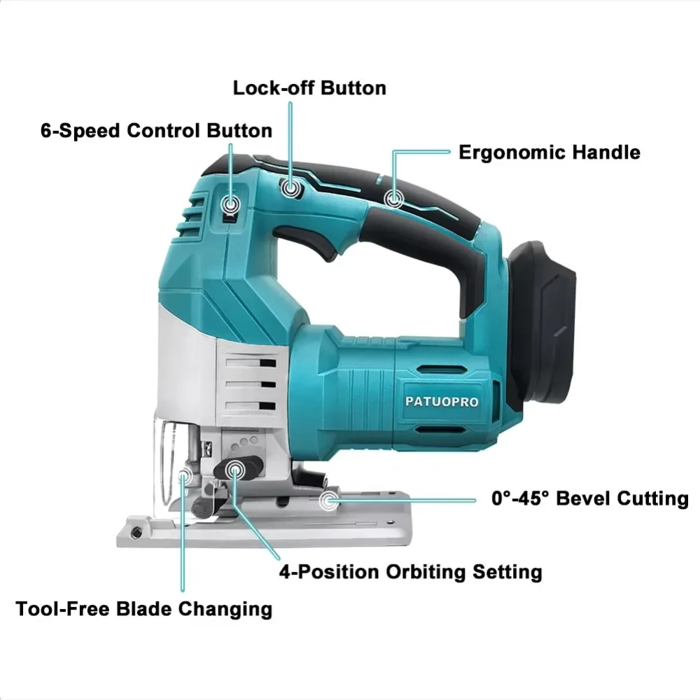 Brushless Cordless Jig Saw with 6 Variable Speed 4-Position Orbital Setting Electric Jigsaw fit Makita 18v Battery(No Battery)