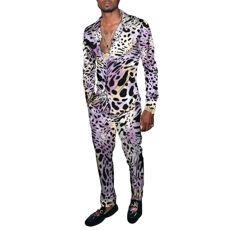 男性用原宿スタイルの服,動物のトラックスーツ,ゼブラ,ヒョウ,3Dプリント,長袖シャツ,ロングパンツ,2個セット