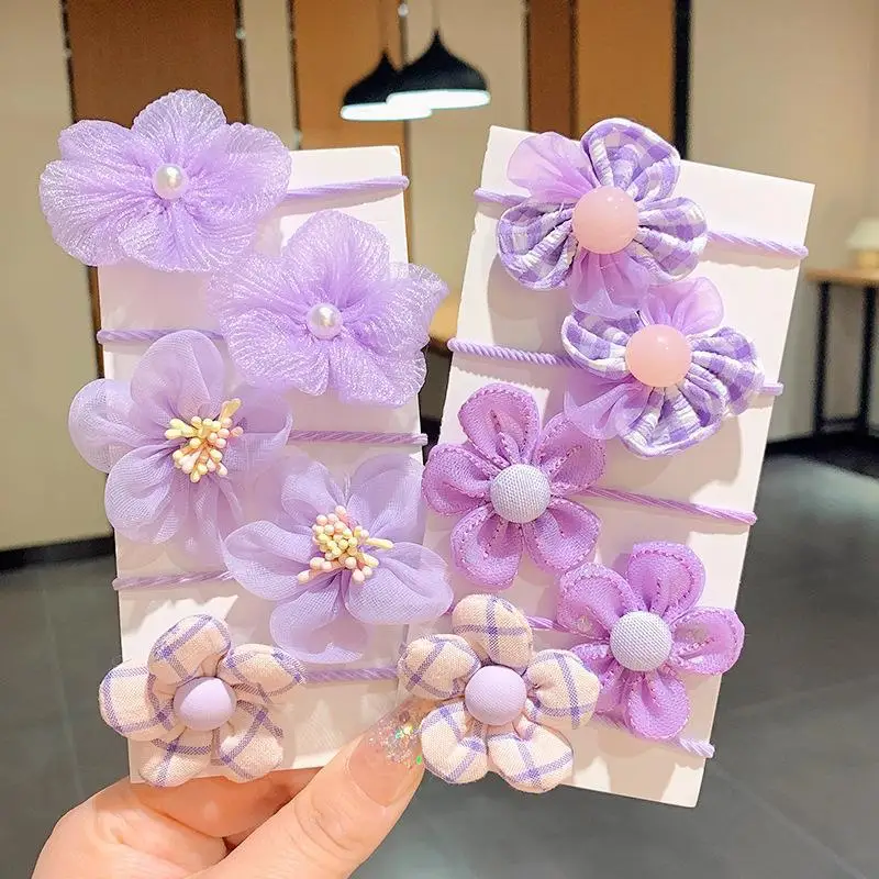 10 pçs crianças malha flor laço de cabelo com boa elasticidade laço do bebê bandana princesa headwear bonito menina elástico