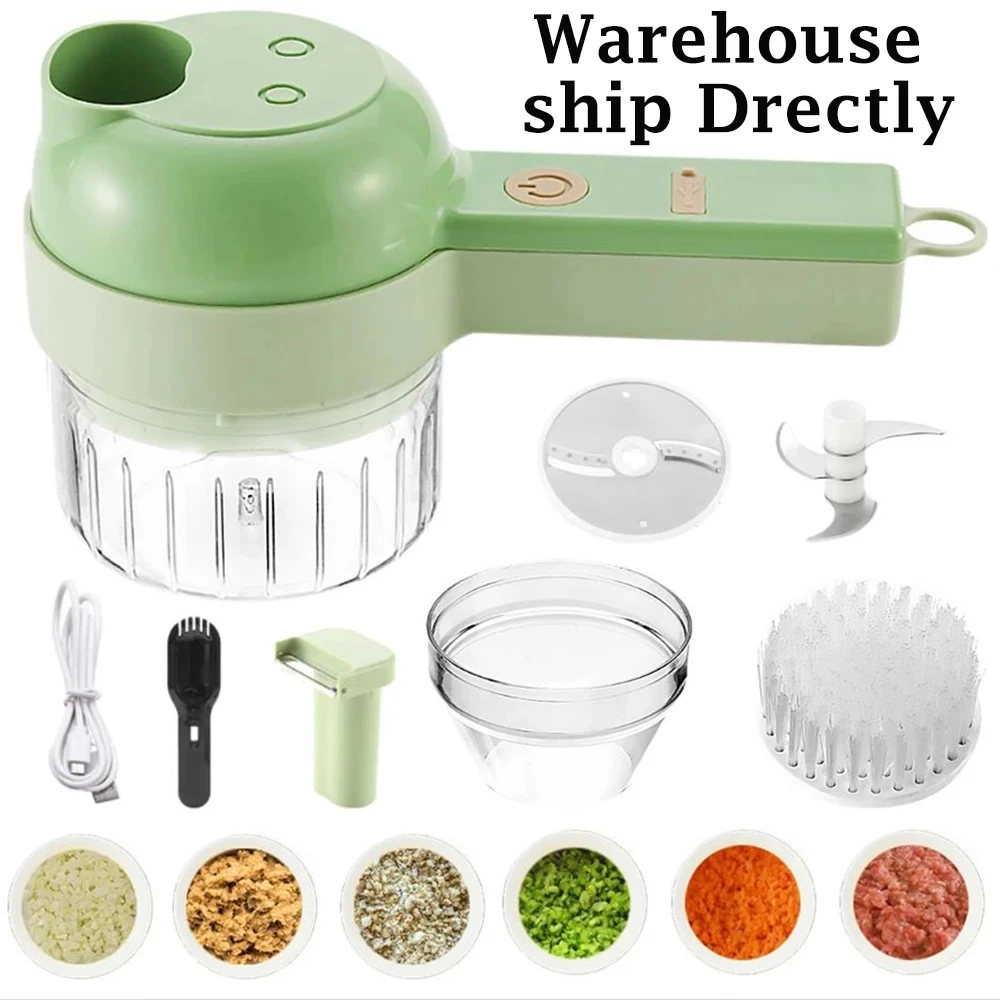 4 Trong 1 Điện Bộ Dụng Cụ Cắt Rau Củ Quả Đa Năng Tỏi Bùn Masher Xay Thịt Mini Thực Phẩm Cắt Ép Phối Trơn