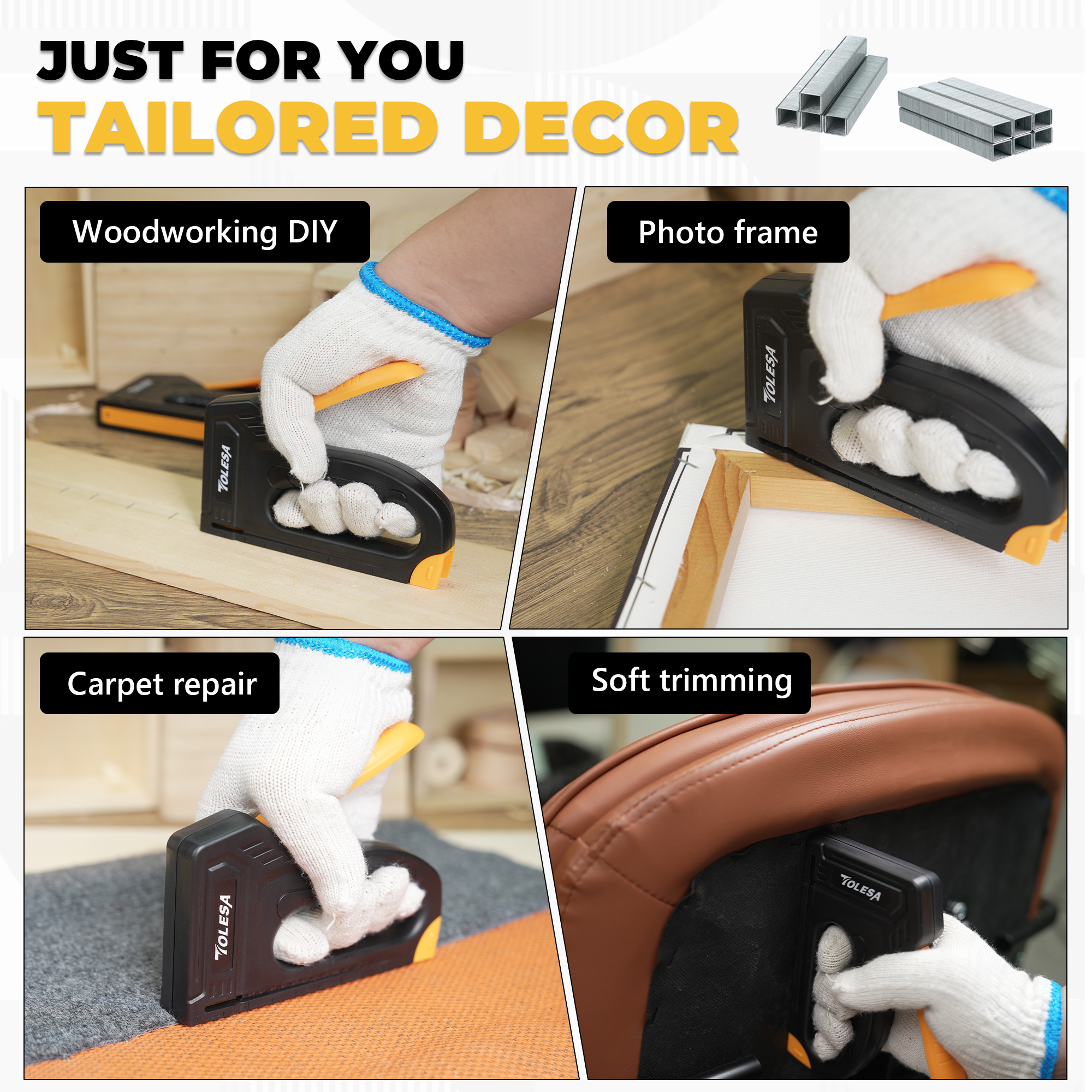 TOLESA Staple Guns for Wood Light Duty Home Use Manual Staplers Upholstery Nail Gun with 1200 Staples Home Decor Carpentry Tools