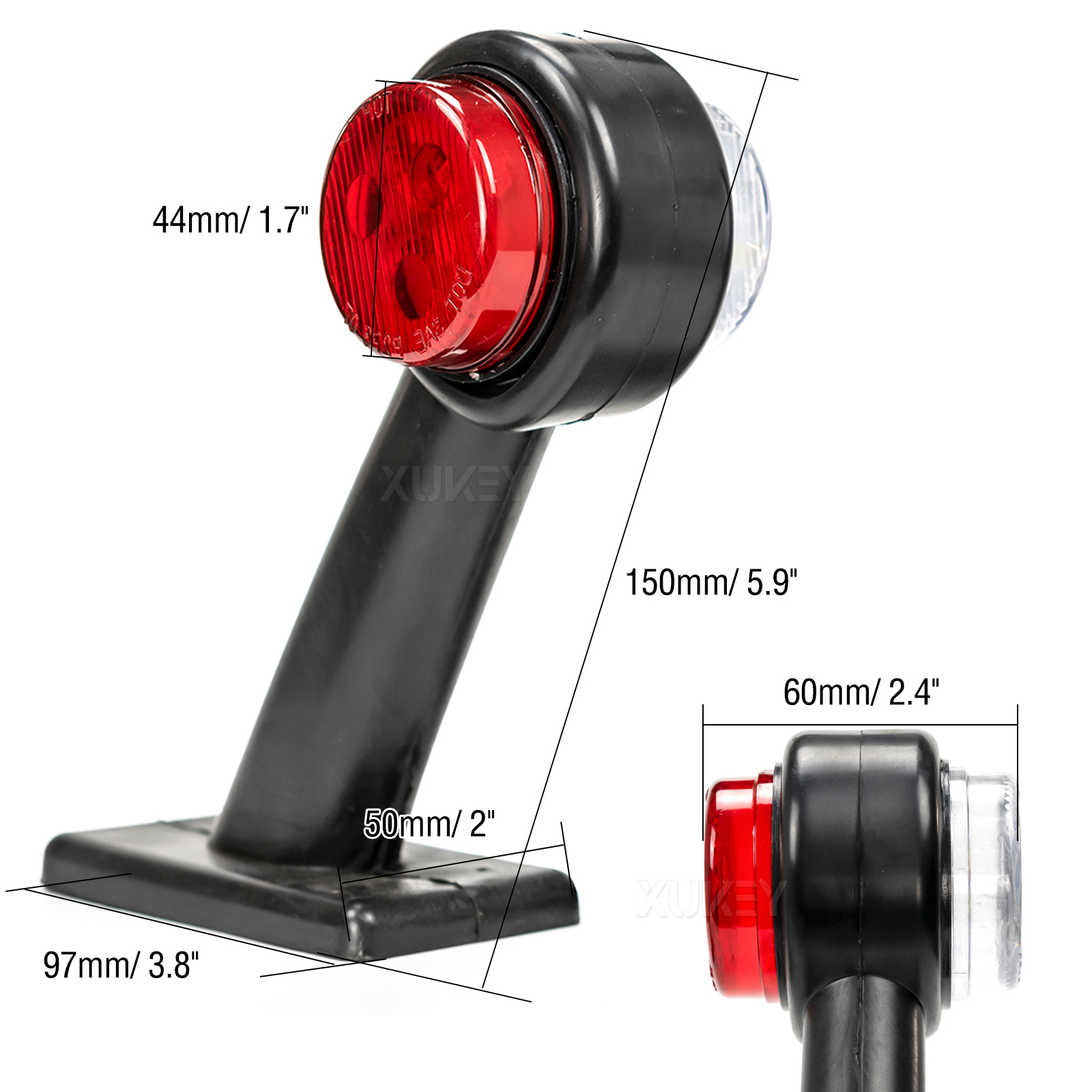 2X トラックトレーラー LED エルボーゴムサイドマーカーライト白赤アウトラインクリアランスインジケータランプロリーバンキャラバン用マルチボルト