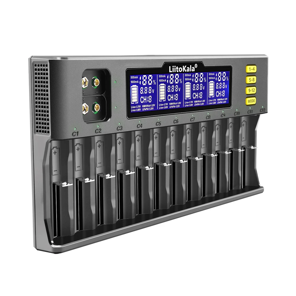 LiitoKala Lii-S12 12-Slot 18650 แบตเตอรี่ชาร์จสําหรับ 20700 26650 21700 14500 10440 16340 1.2V 3.7Vแบตเตอรี่