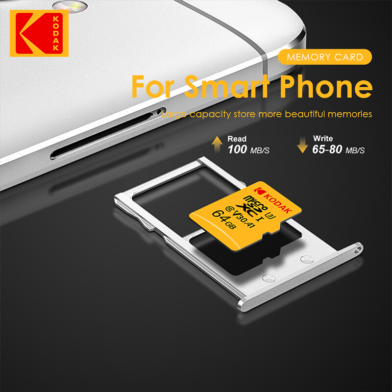 Карта памяти KODAK 64G Ultra 64 ГБ A1 U3 4K Micro SD SDHC Microsd UHS-I C10 TF Performance Flash Original Minisd с адаптером