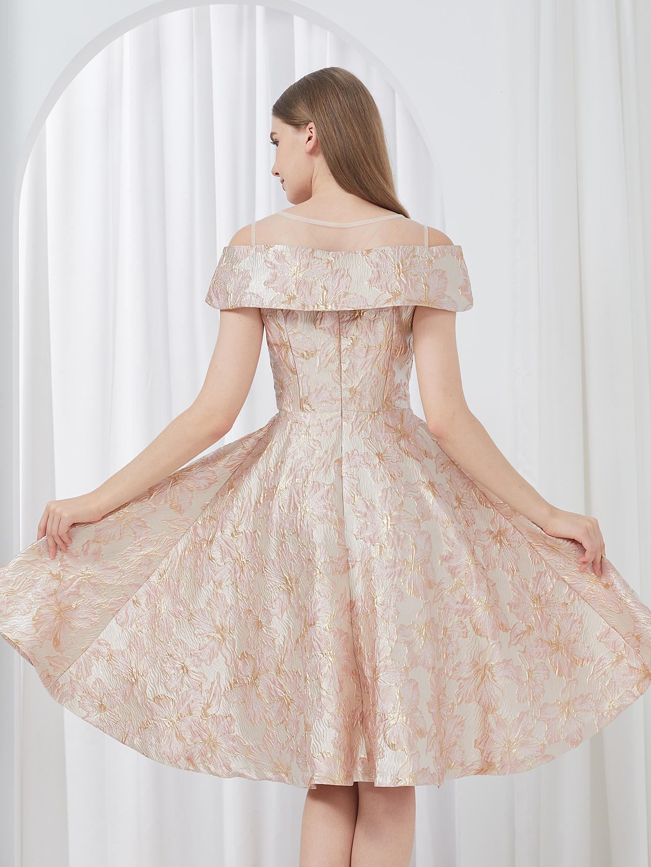 DEVCHATA Luxe Nieuwe Korte Avondjurk Vrouwen Jacquard Patchwork Borduren Feestjurk Elegant A-lijn Bloemen Baljurk Vestido