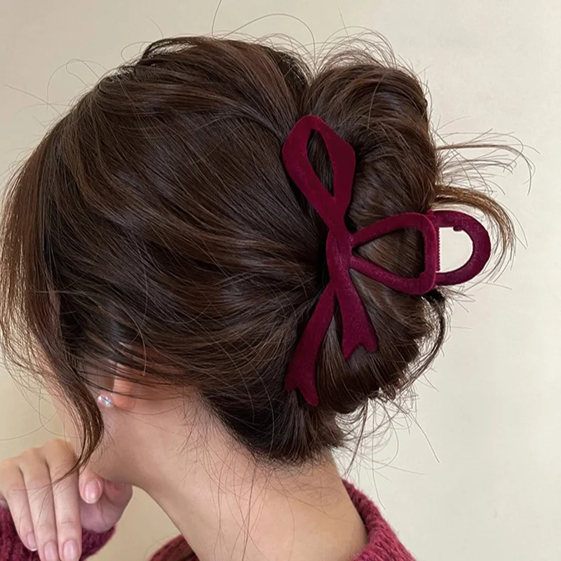 Pinzas para el cabello con lazo de terciopelo rojo para mujer, pinza para el pelo para otoño e invierno, horquilla elegante francesa, accesorios coreanos para el cabello, tocado femenino, regalo