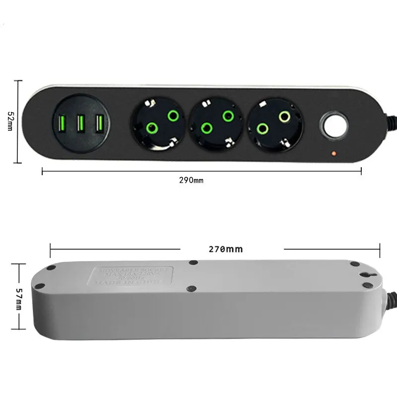 Extension Cord Power Strip Socket EU Plug 3 USB Charging 2M 3M 5M Power Cord Wall Charging Adapter Suitable