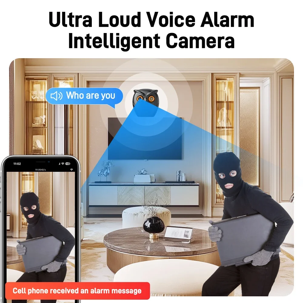 ICSEE WiFi Camera Owl Shape 2K 5MP Smart Home Mini Indoor Serucity Camera Motion Detection Two Way Audio Surveillance Camera