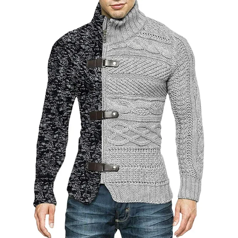 Herbst Winter Herren Pullover Patchwork Roll kragen Strickjacke Mann lässig gestrickt Slim Fit Langarm Mode Pullover Oberbekleidung