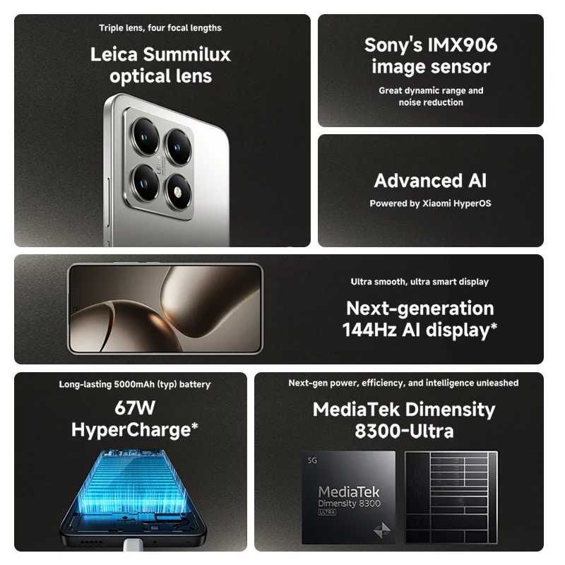 Versión Global Xiaomi 14T 5G Smartphone 12GB RAM MediaTek Dimensity 8300-Ultra 144Hz Pantalla AI 50MP 67W HyperCharge NFC