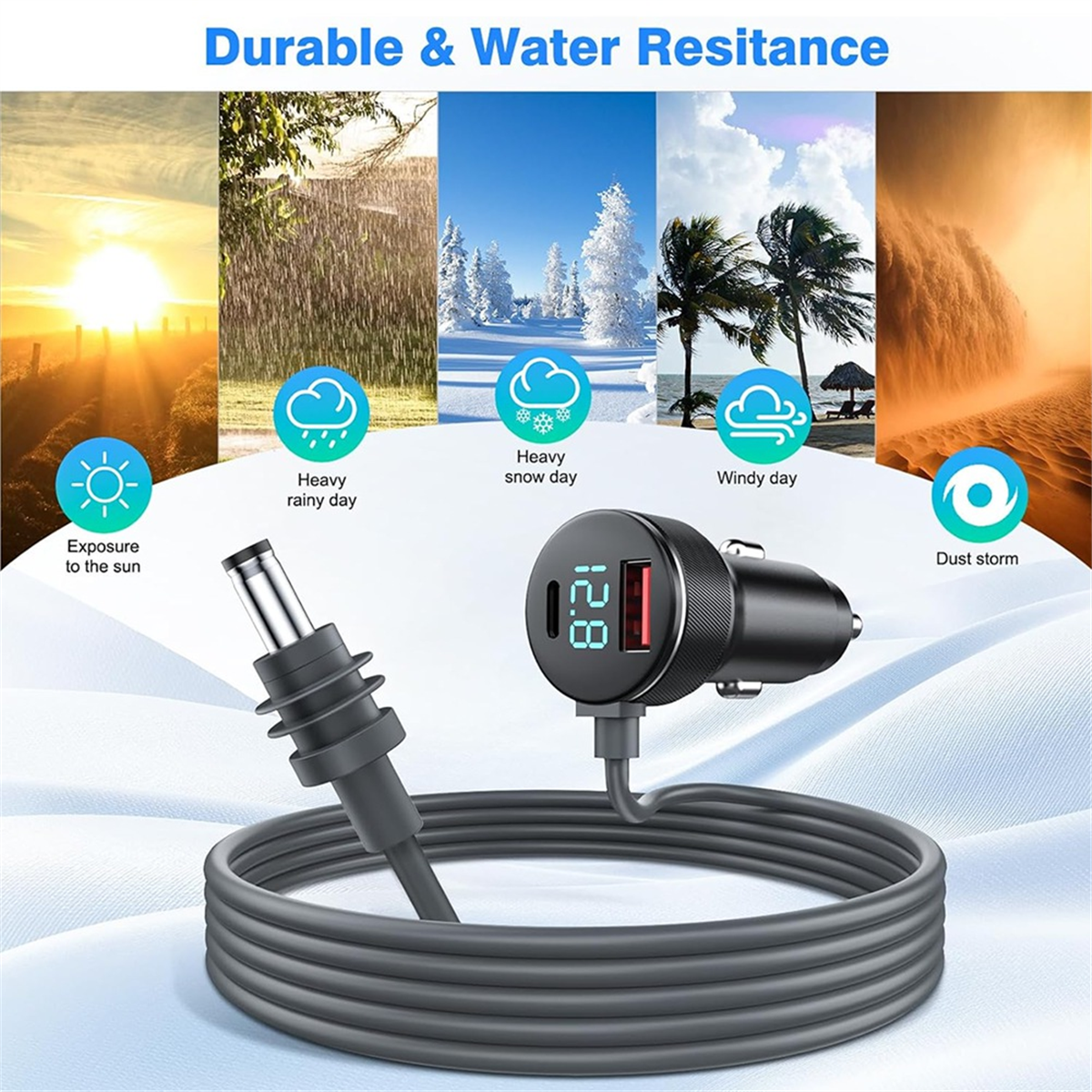 BABQ 3-in-1 for Starlink Mini DC Power Cable 65W Fast Charger Type-C USB Socket Cigarette Lighter with LED Voltmeter Display