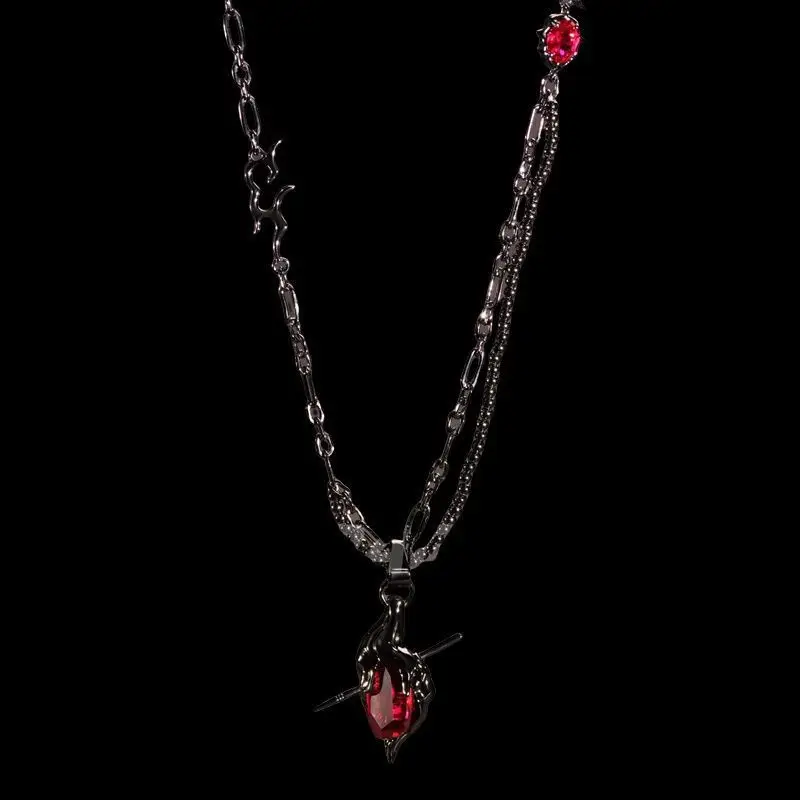 《Amor y espacio profundo》Qin Che Collar con Piercing en forma de corazón Colgante Juego de anime Peripheral Cadena de clavícula bidimensional Regalo de cumpleaños