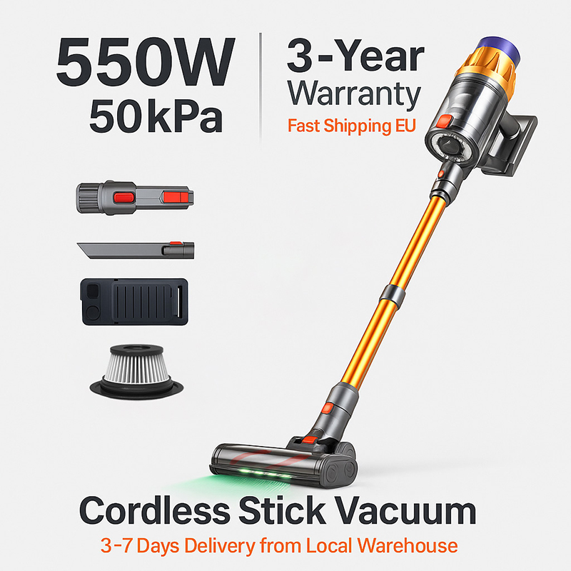 MPQU 550W Cordless Stick Handheld Vacuum Cleaner 50kPa Strong Suction Detachable Battery Touchscreen HEPA Filter Electric Broom