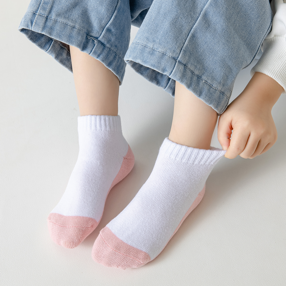 5 pares de calcetines de primavera para niños 100% algodón moda para niños negro blanco rosa estudiante bebé niña niño calcetines cortos deportivos para 1-12 años