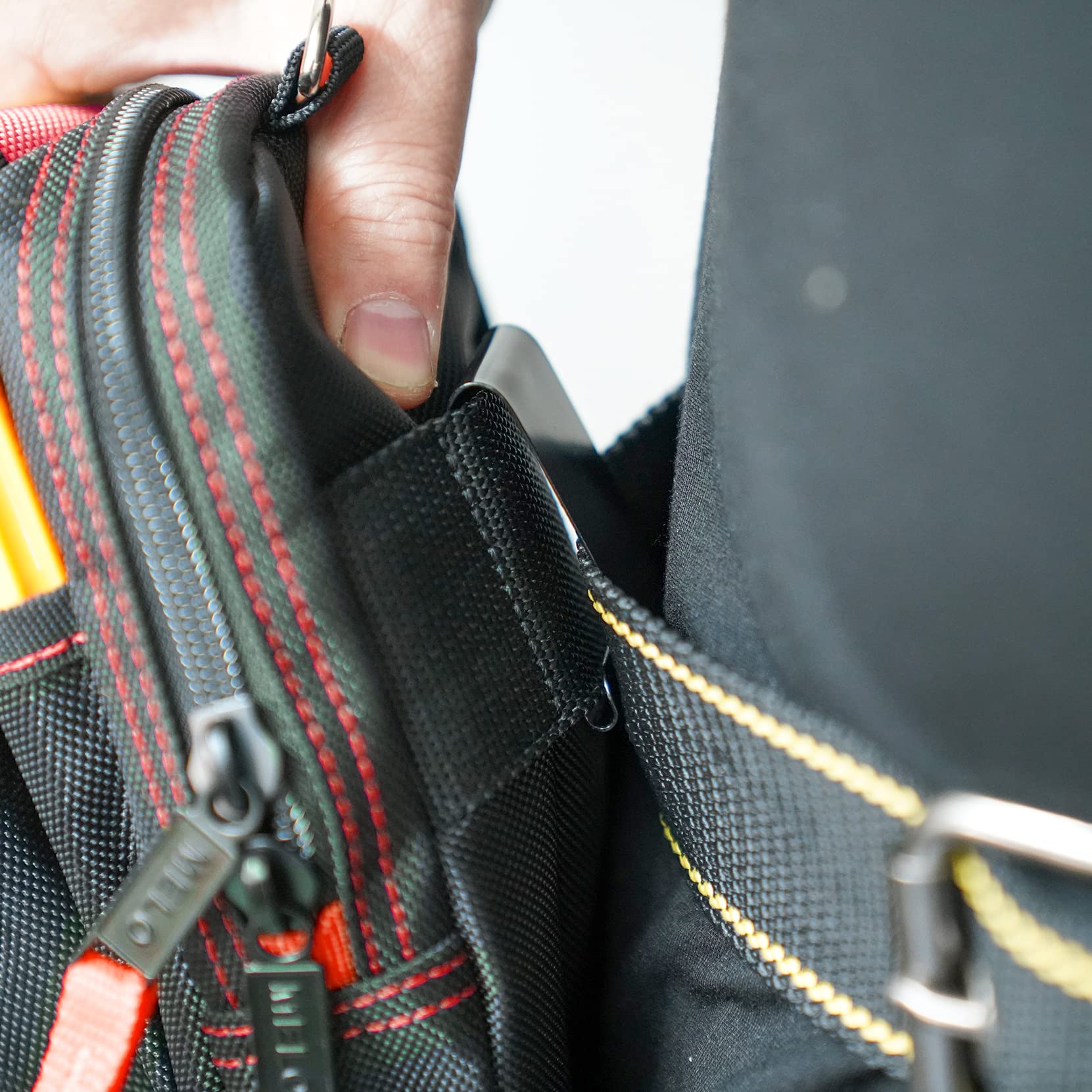 Tool Pouch with Various Sized Pockets and Electrical Tape Thong Hammer Holder Electricians Tool Bag