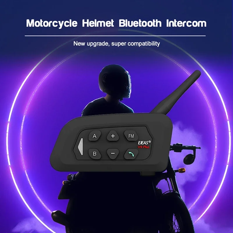 オートバイ用Bluetoothヘッドセット,ヘルメット用通信デバイス,4人用FMラジオ,リアルタイム通話,EJEAS-V4 plus