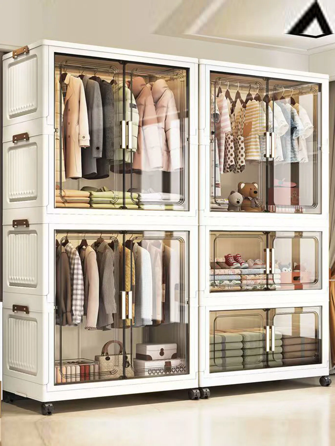 Foldable Storage Cabinet Multi-Scene Closet Organizer for Home Office Kitchen Bathroom Space Saver with Doors